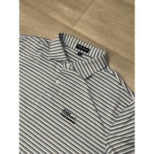 Men's Peter Millar Crown Crafted White Blue Striped Polo Short Sleeve L